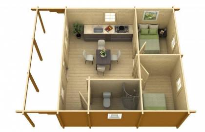 Dom drewniany- PERLICA 745x595 44,3 m2 (35,4 m2+zadaszenie)