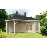 Dom drewniany - BASIA D 577x300 17,3 m2 (6,8 m2+wiata)