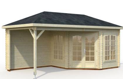 Domek drewniany - BASIA D 577x300 17,3 m2 (6,8 m2+wiata)