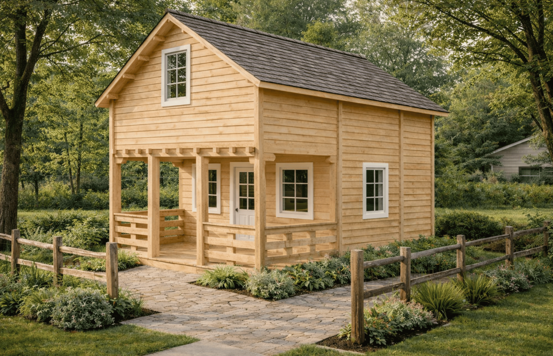 domek na działkę ROD drewniany JUSTYNA 500x700 z tarasem