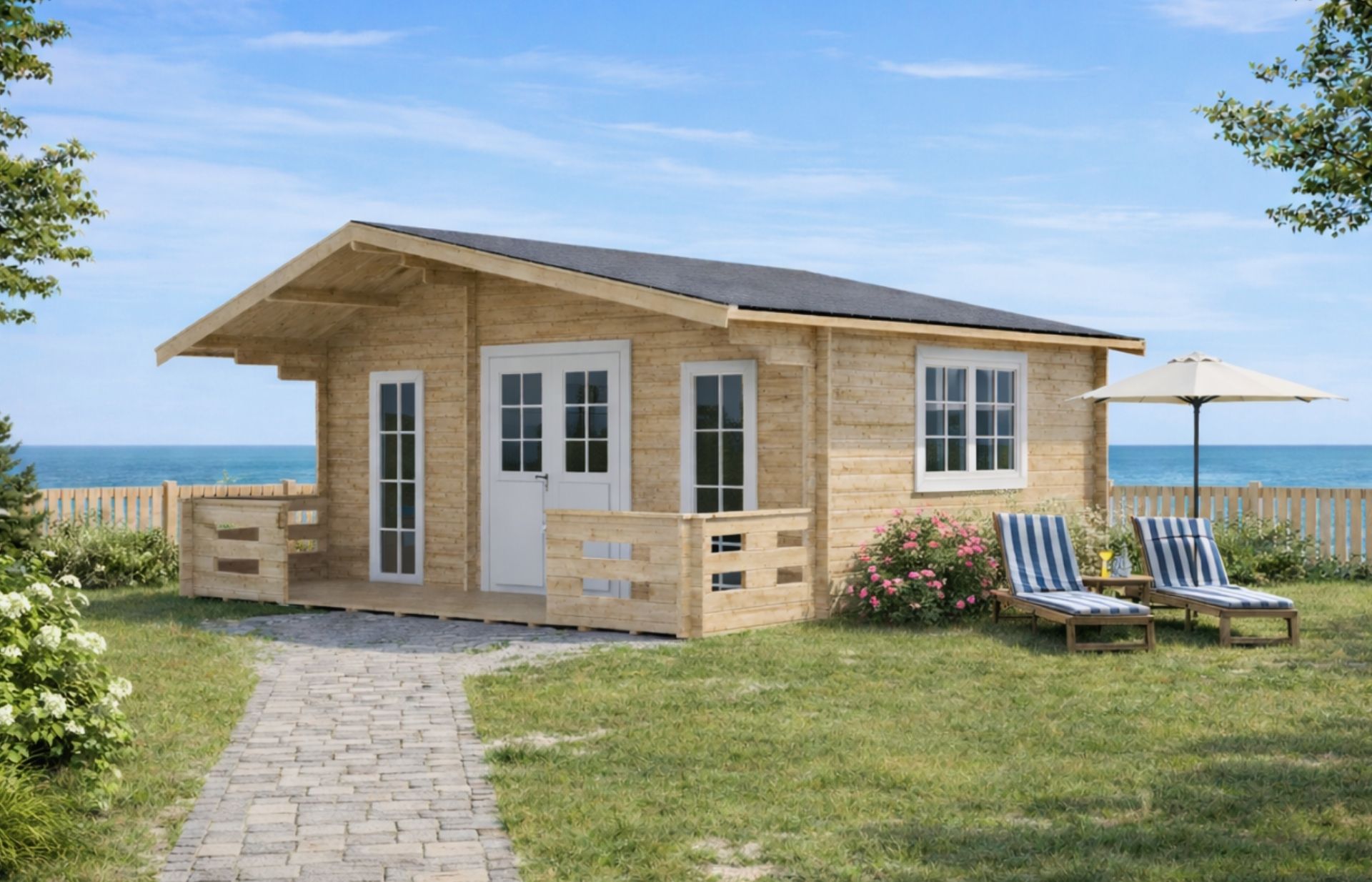 domek na działkę ROD drewniany CHABER 600x600 z tarasem